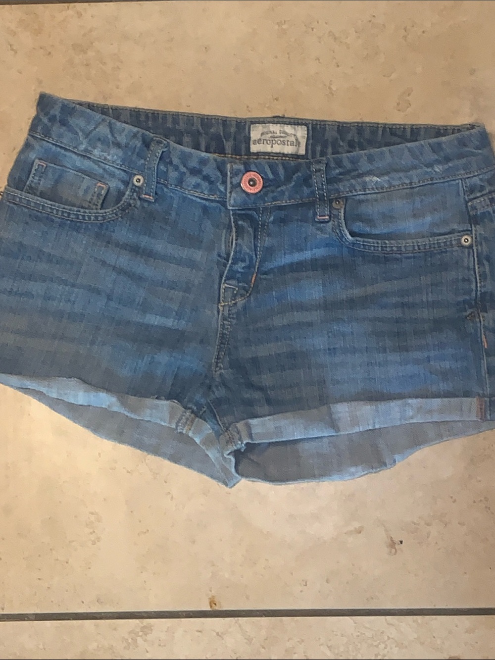 Aeropostale Washed Blue Denim Rolled Hem Shorts